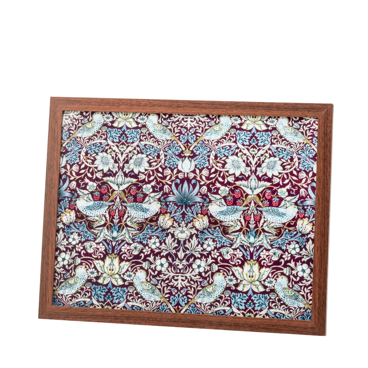 Bean Bag Cushioned Wooden Frame Lap Tray in William Morris Strawberry Thief Plum