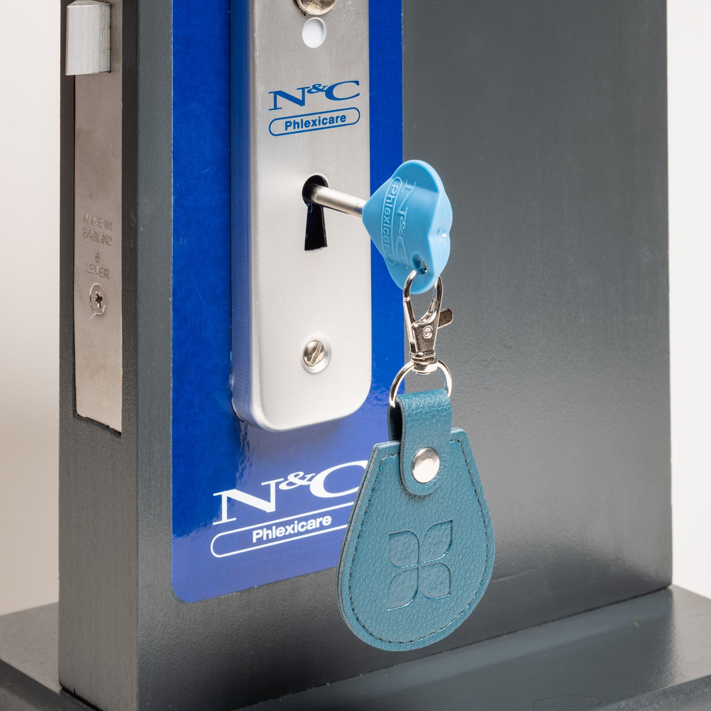 Vegan Leather Recycled Bottles Keyring with Disabled Toilet RADAR Key in Peacock