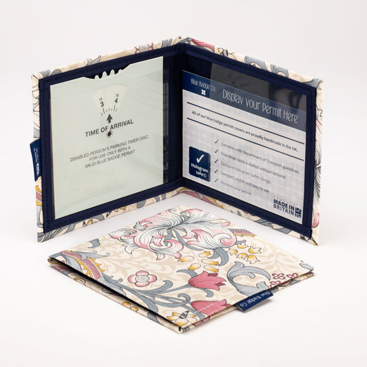 Blue Badge Wallet - Disabled Parking Permit Holder William Morris Golden Lily Plum - UK Made