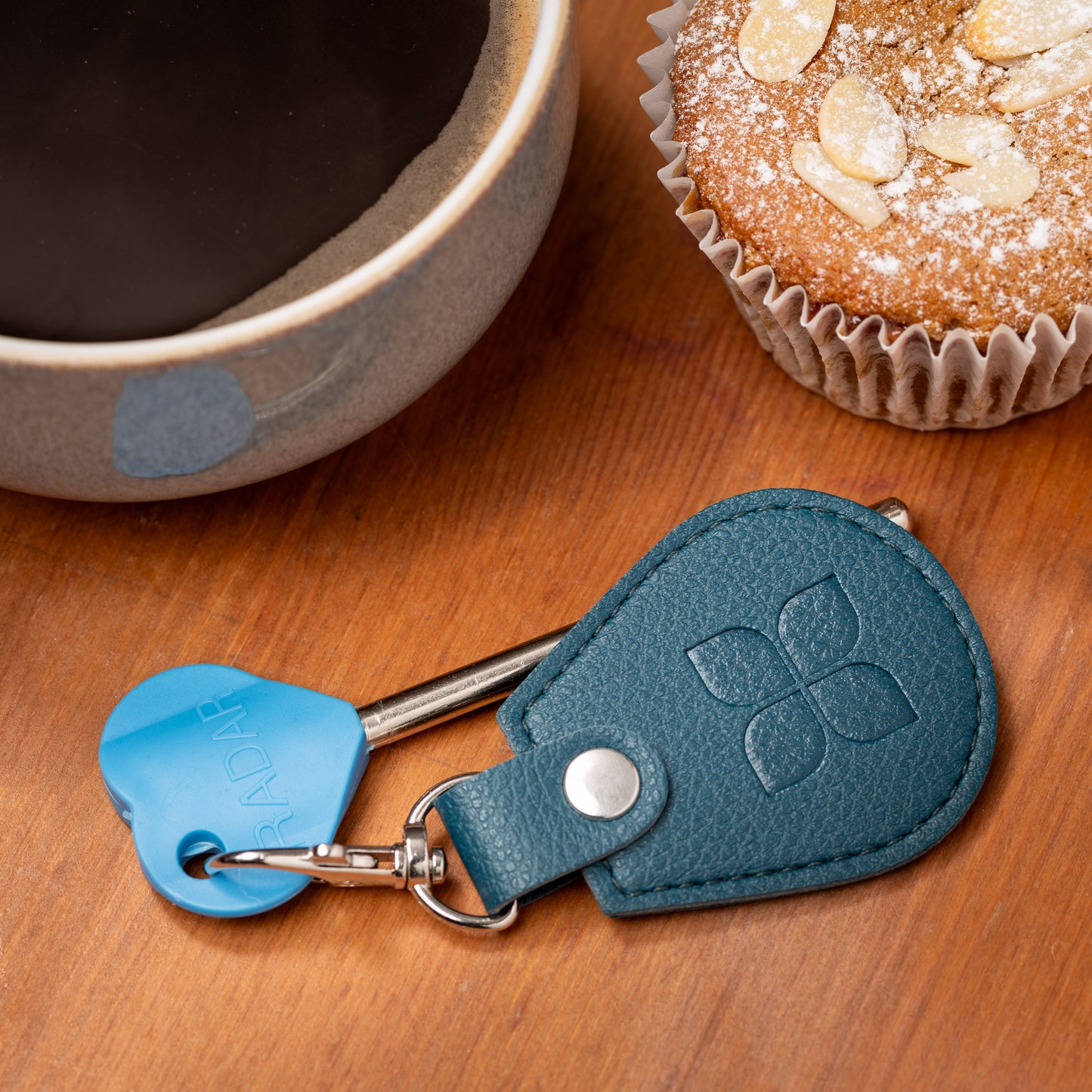 Vegan Leather Recycled Bottles Keyring with Disabled Toilet RADAR Key in Peacock