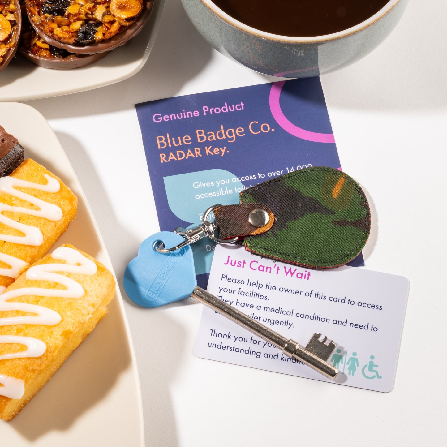 Genuine RADAR Disabled Toilet Key and Fabric Keyring in Army Camo - UK Made