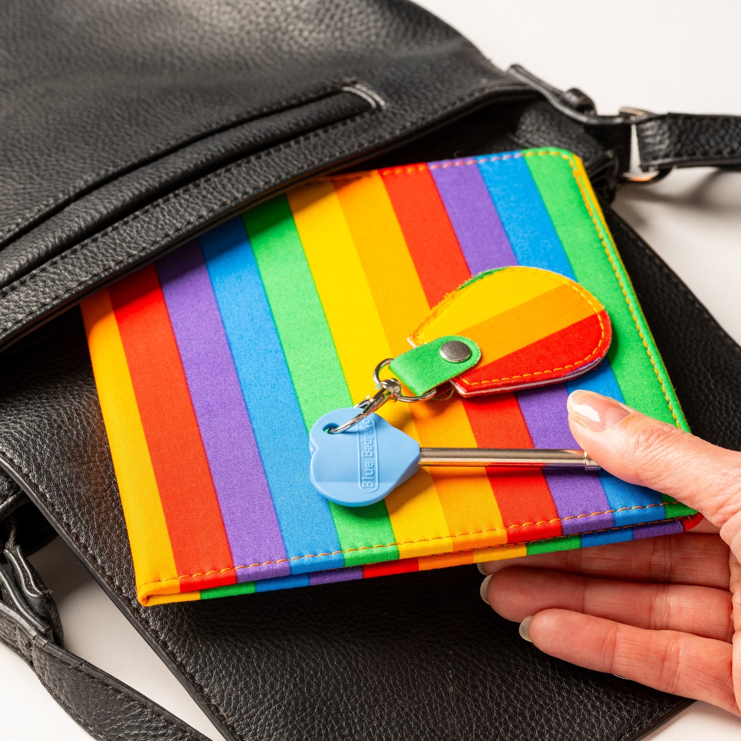 Disabled Blue Badge Wallet, Keyring and RADAR Key in Rainbow Stripe - UK Made