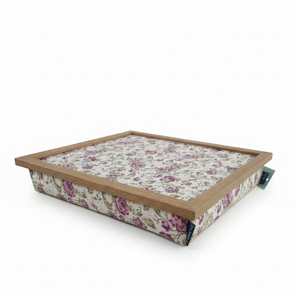 Bean Bag Cushioned Wooden Frame Lap Tray in Mulberry Rose - UK Made