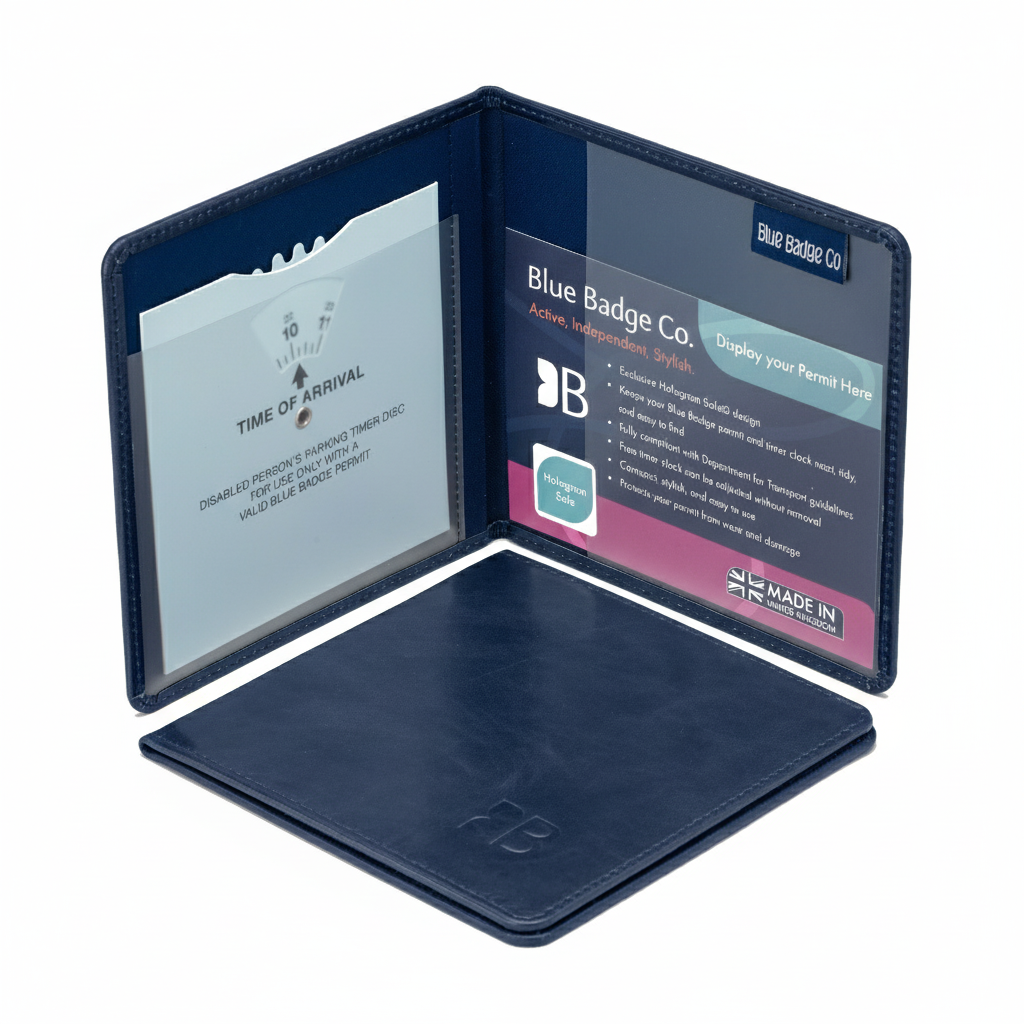 Disabled Blue Badge Parking Permit Wallet in Navy Leather - UK