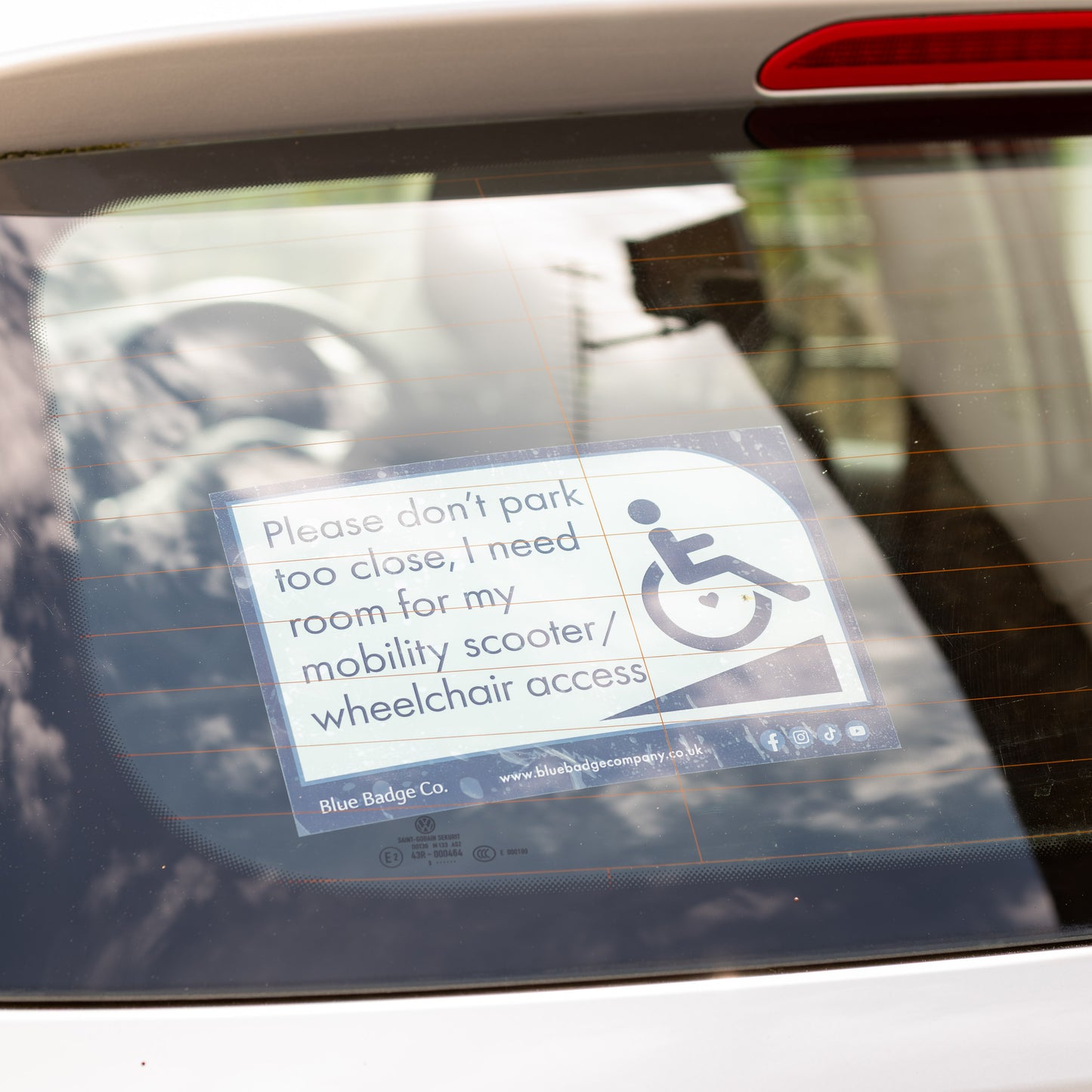 Twin-Pack Disabled Car Window Sticker Rectangle, “Please don't park too close, I need room for my mobility scooter/ wheelchair access” Disability Parking Awareness Vinyl Decals