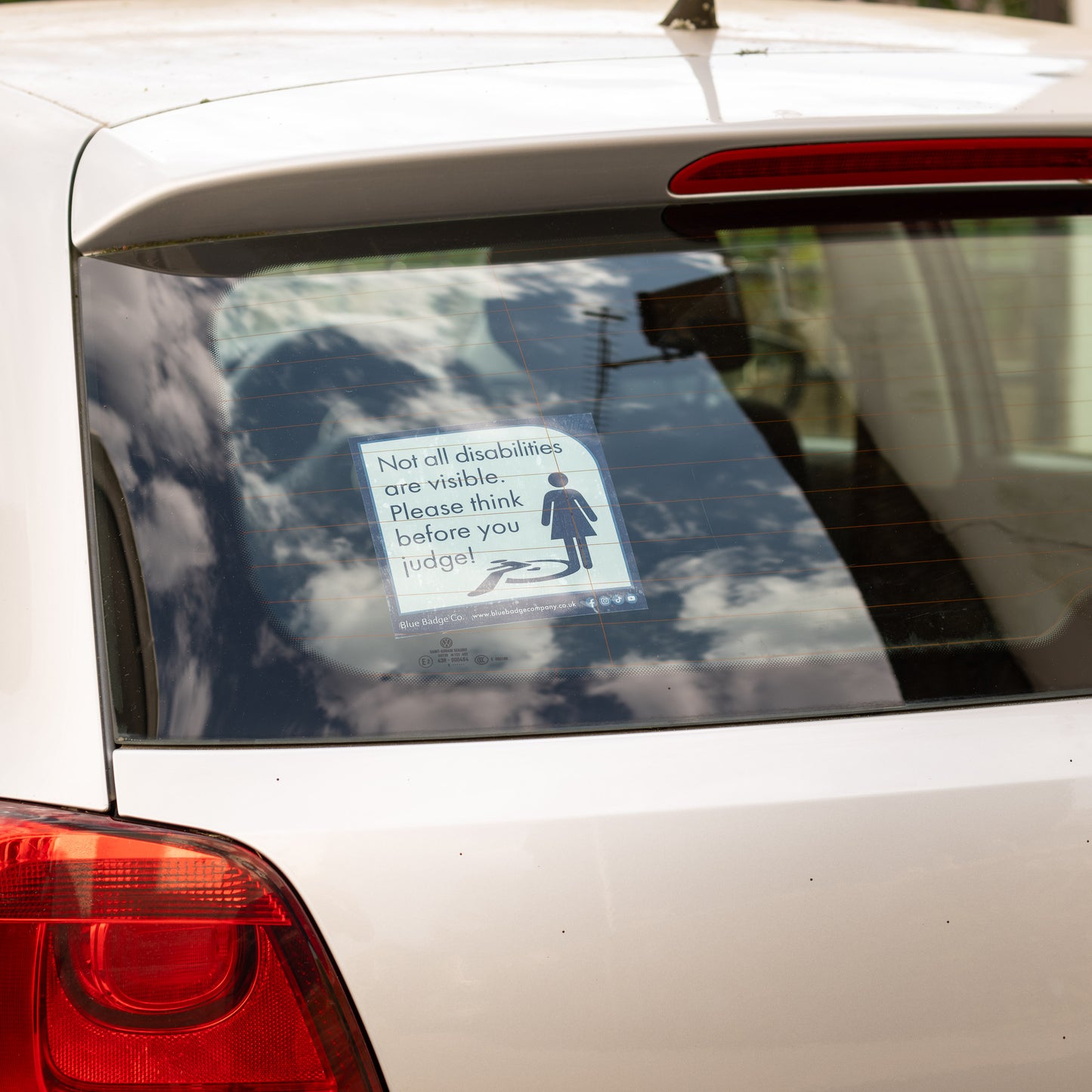 Twin-Pack Disabled Car Window Sticker Square, “Not all disabilities are visible. Please think before you judge!” Disability Parking Awareness Vinyl Decals