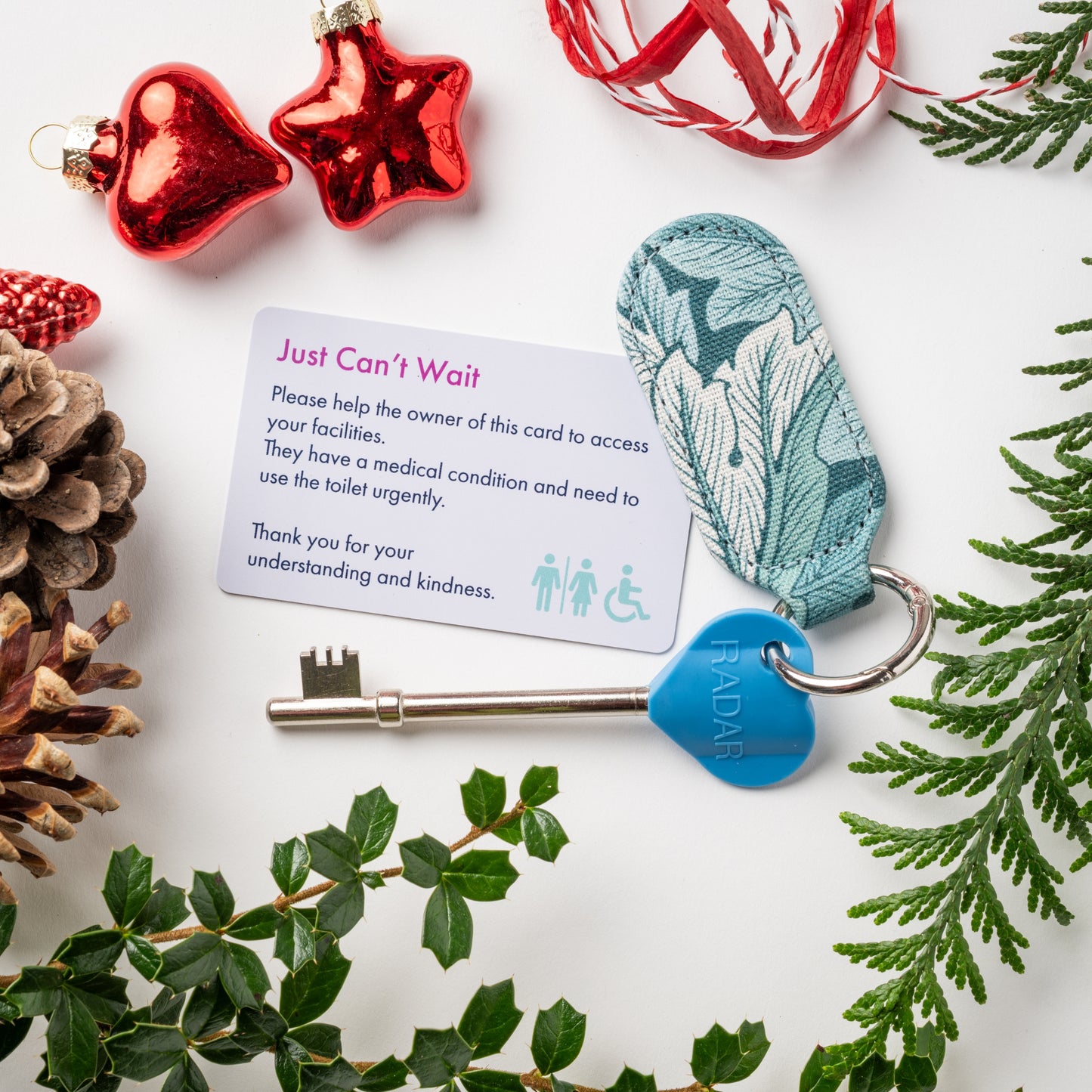 Genuine RADAR Disabled Toilet Key and Fabric Keyring in William Morris Acanthus Teal