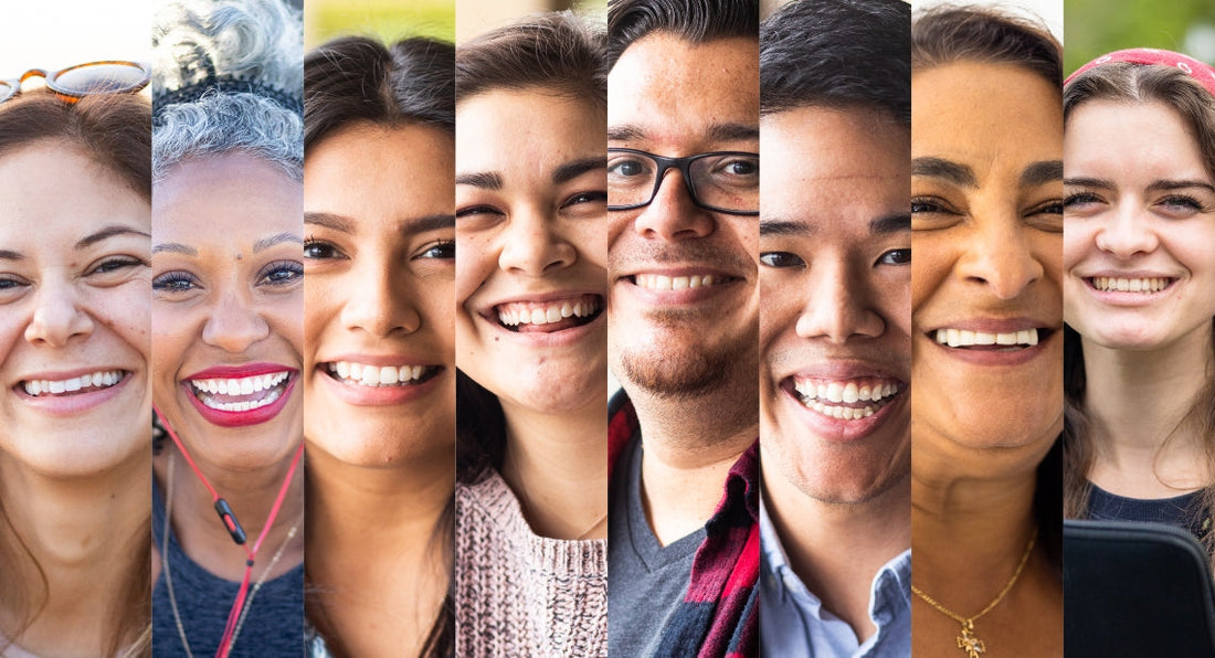 a grid of portraits showing different people from diverse backgrounds, with one person in each square.