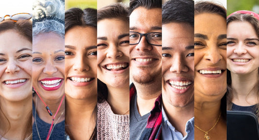 a grid of portraits showing different people from diverse backgrounds, with one person in each square.