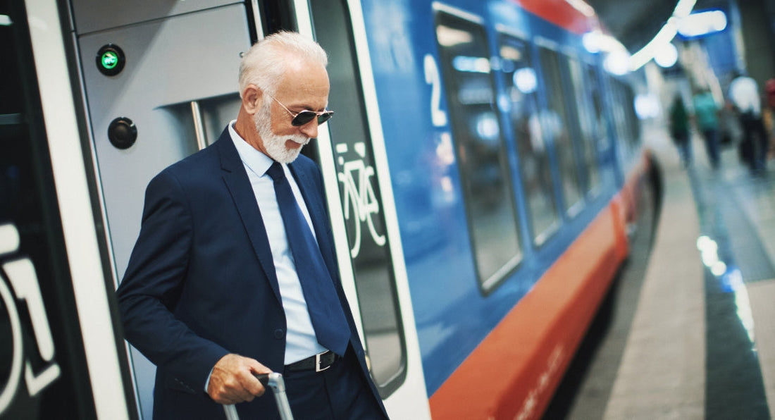elder walking out from the train