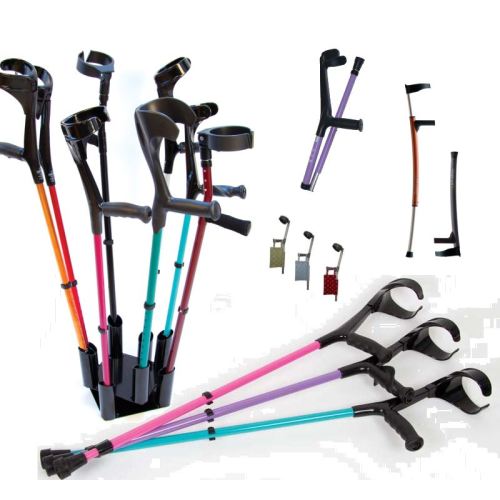 A selection of crutches in a wide range of colours