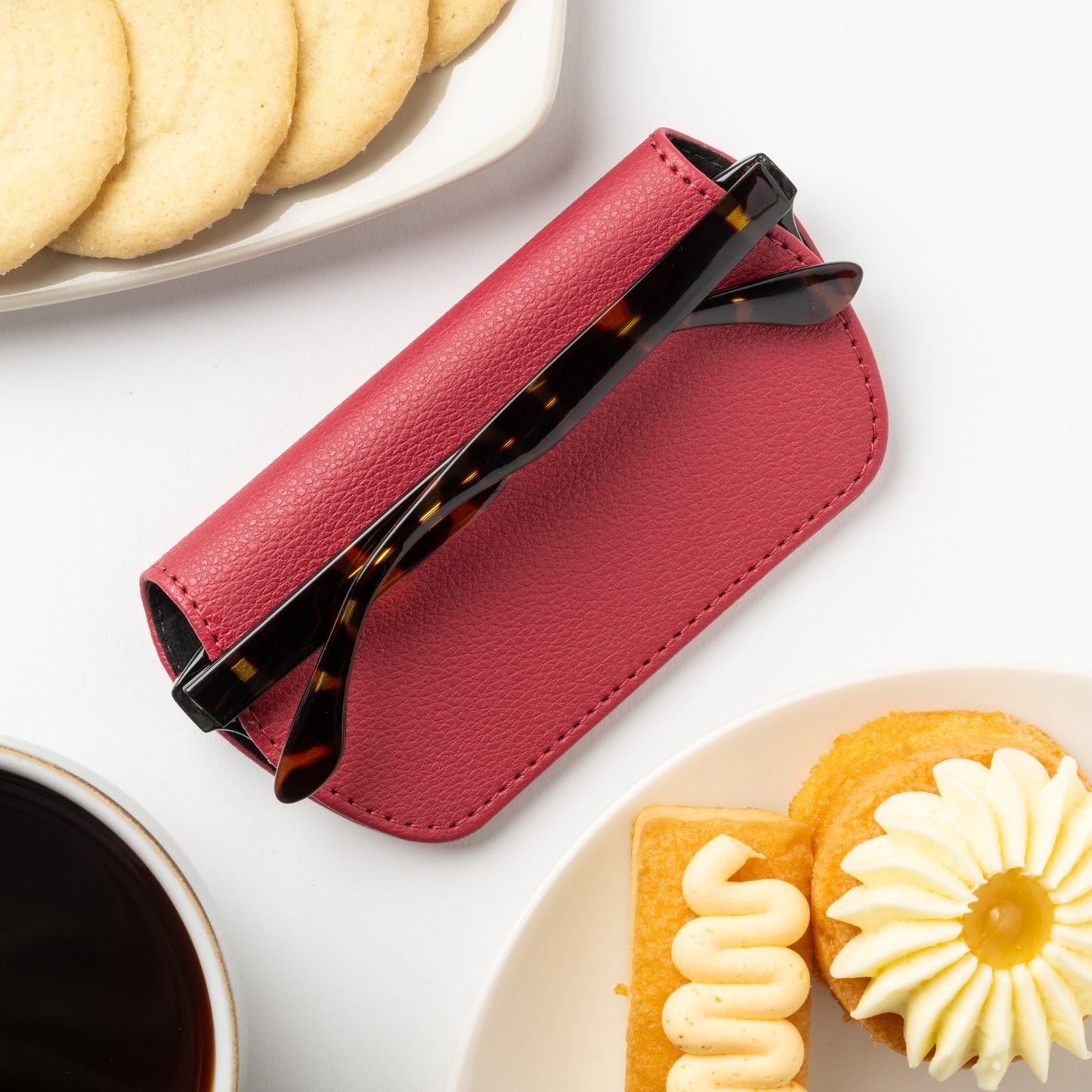 Slim Magnetic Close Glasses Cases Made from Recycled Bottles in Raspberry Red