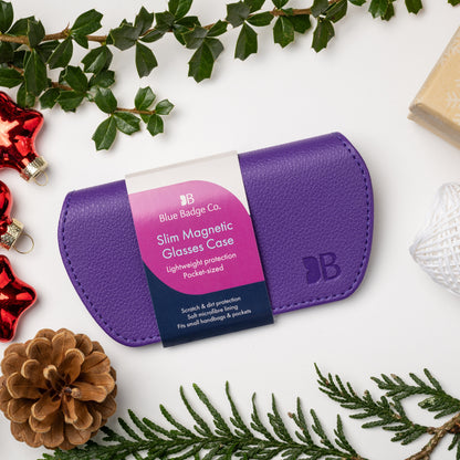 Slim Magnetic Close Glasses Cases Made from Recycled Bottles in Purple
