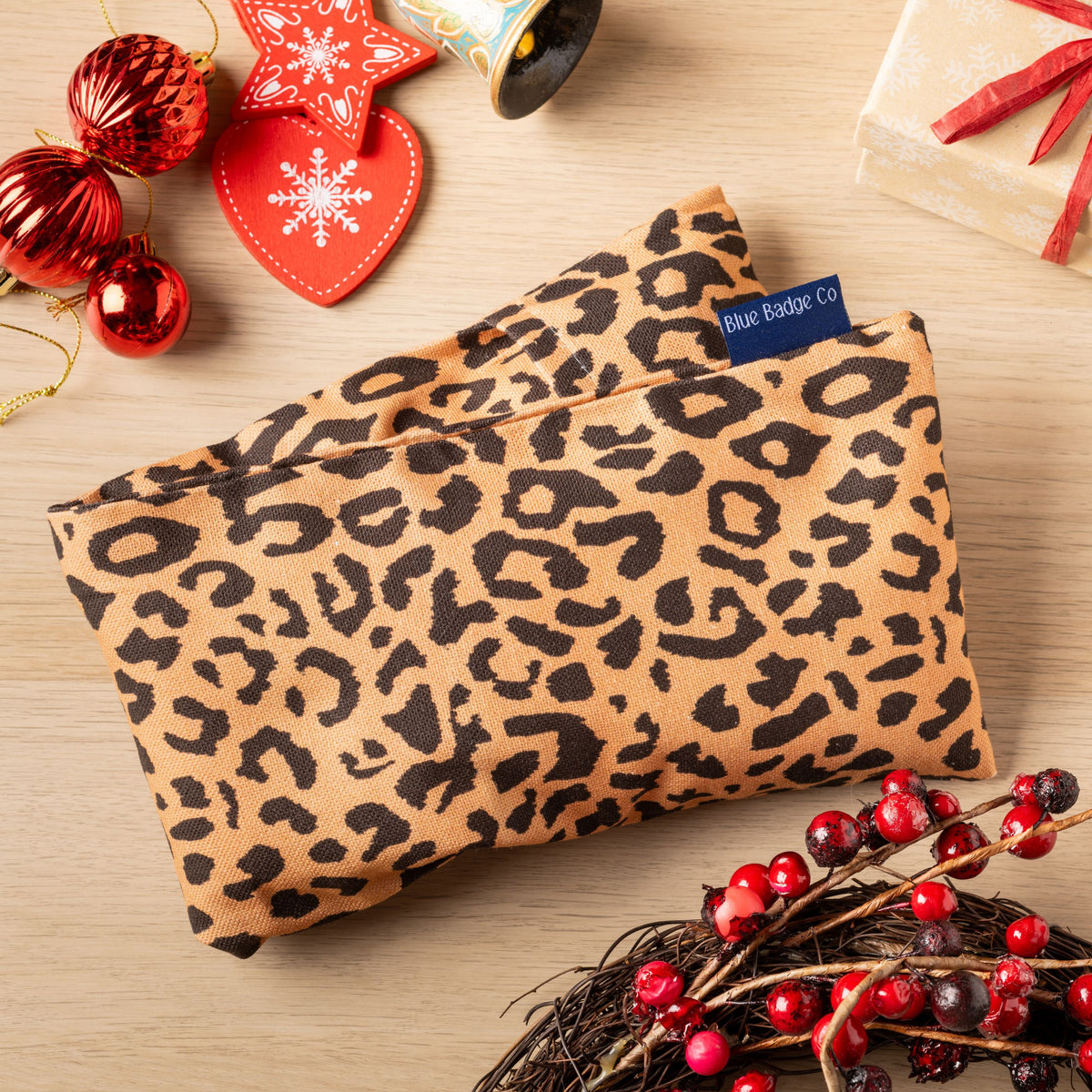 Lavender Wheat Warmer, Heated Wheat Bag in Leopard Fabric - UK Made