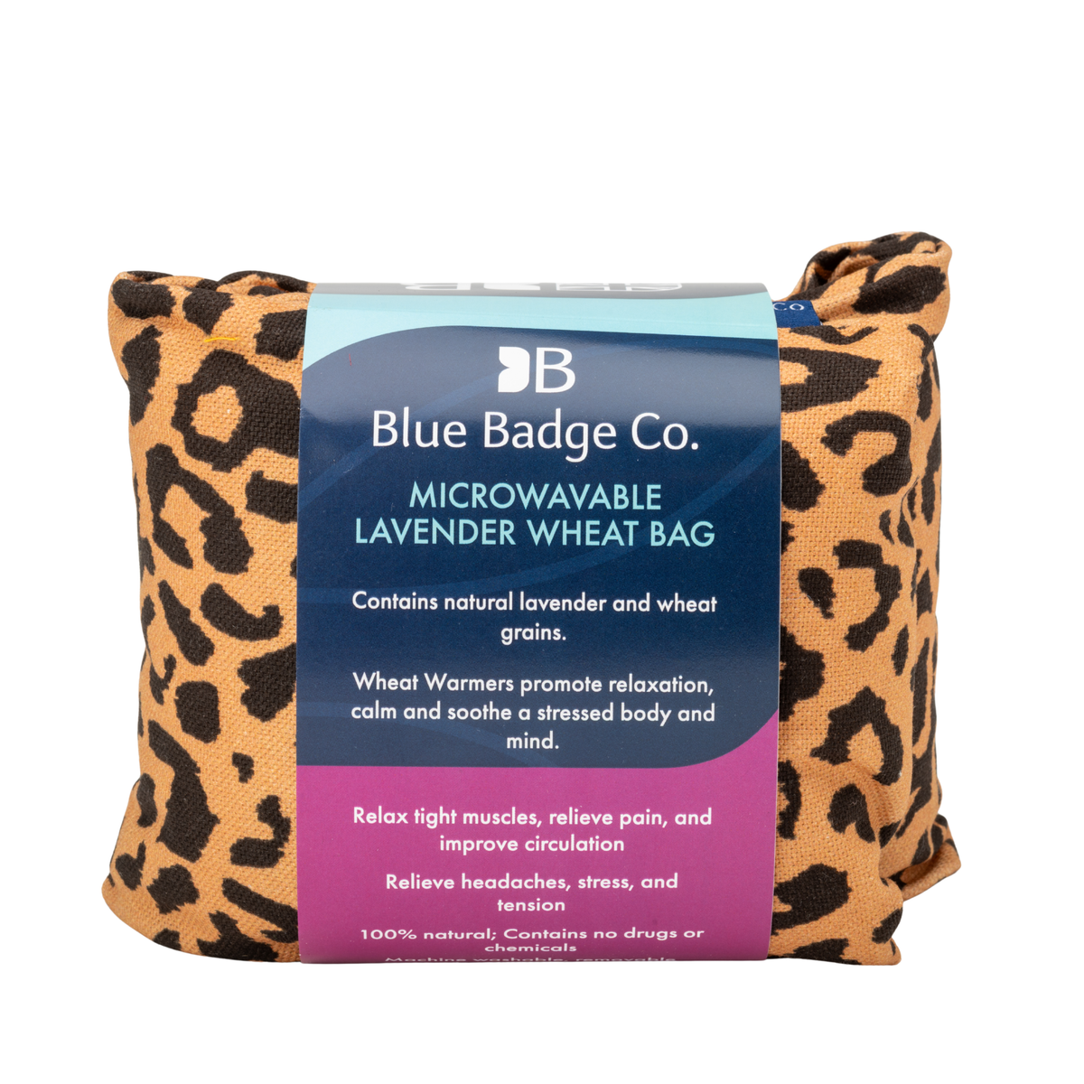 Lavender Wheat Warmer, Heated Wheat Bag in Leopard Fabric - UK Made