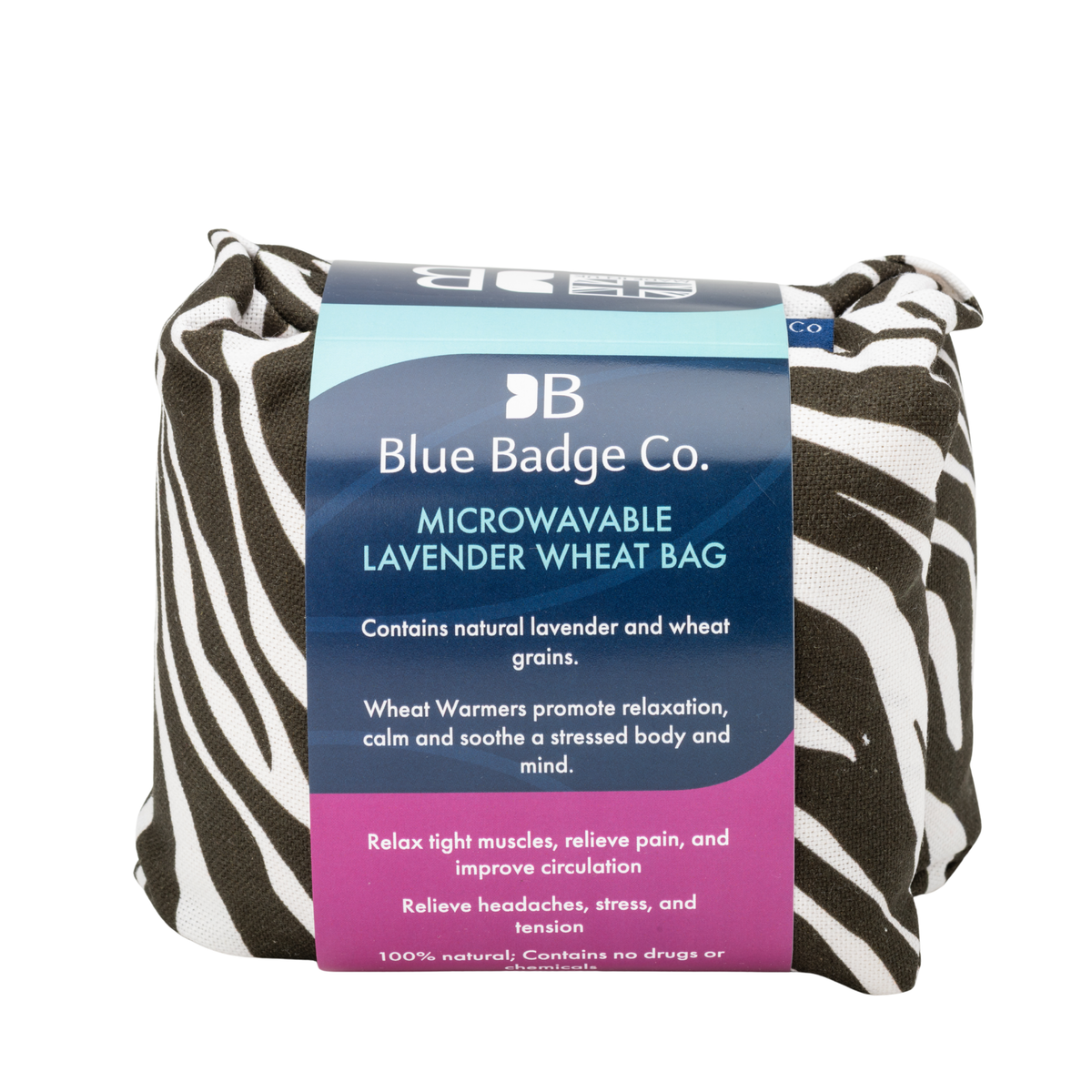 Lavender Wheat Warmer, Heated Wheat Bag in Zebra Fabric - UK Made