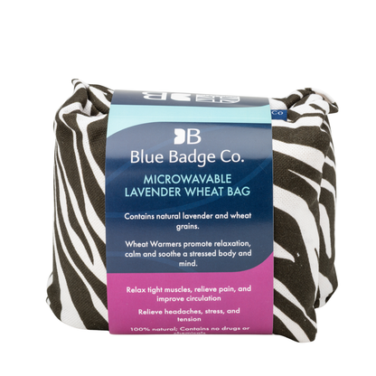 Lavender Wheat Warmer, Heated Wheat Bag in Zebra Fabric - UK Made
