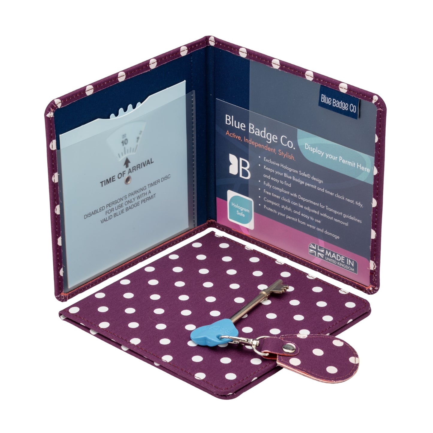 Disabled Blue Badge Wallet, Keyring and RADAR Key in Spotty Grape - UK Made