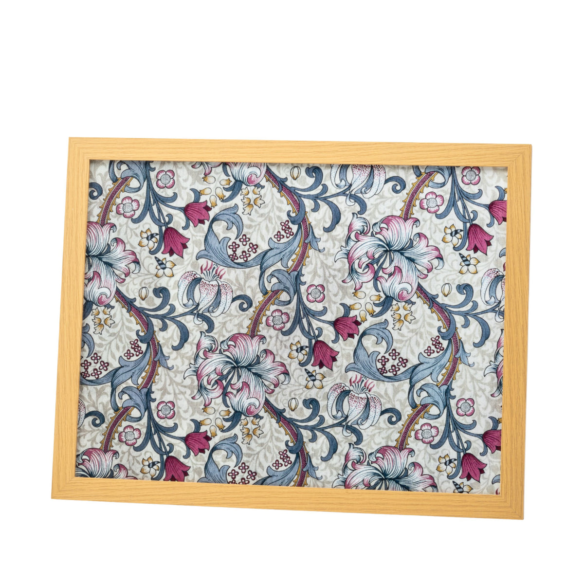 Bean Bag Cushioned Wooden Frame Lap Tray in William Morris Golden Lily  Plum