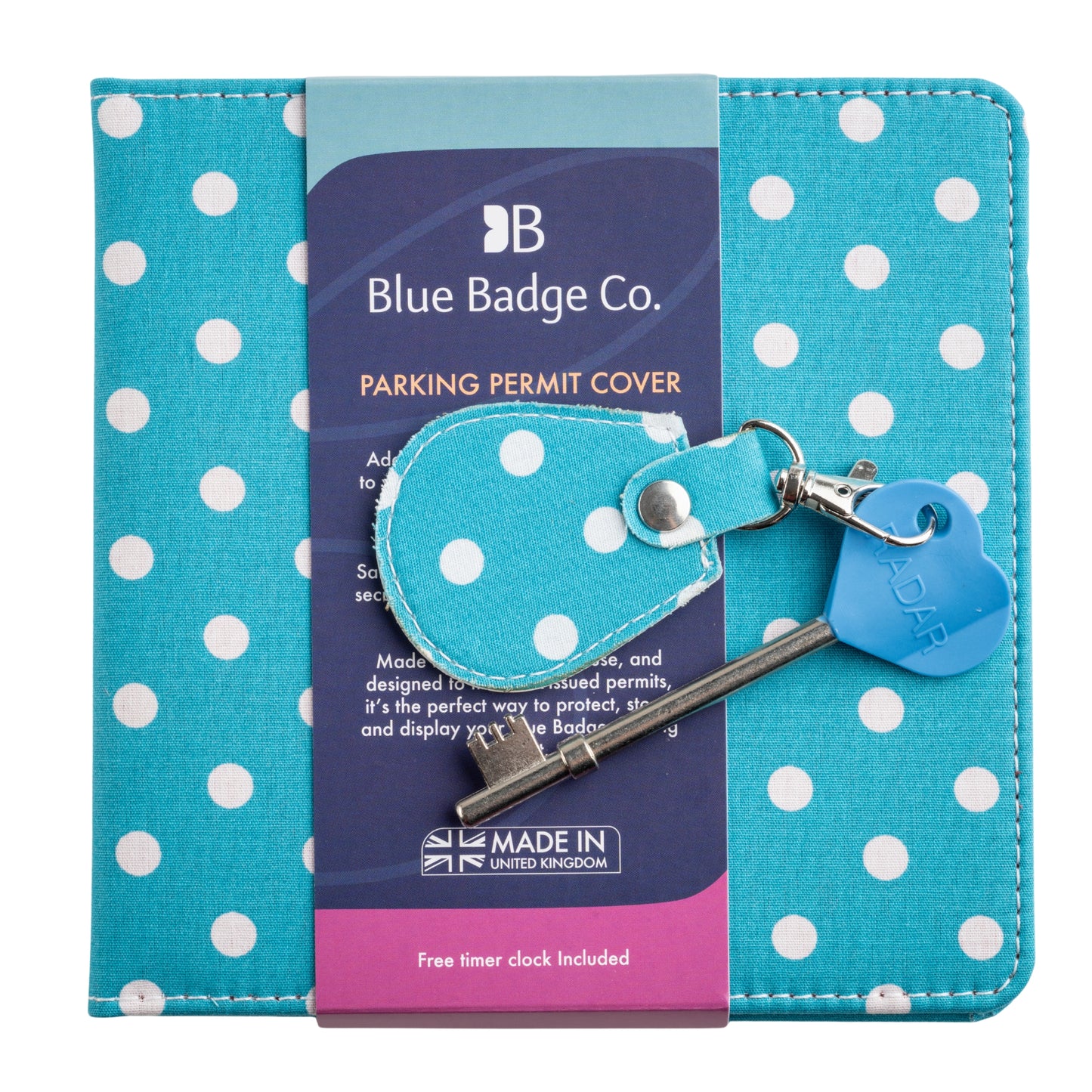 Disabled Blue Badge Wallet, Keyring and RADAR Key in Spotty Aquamarine - UK Made