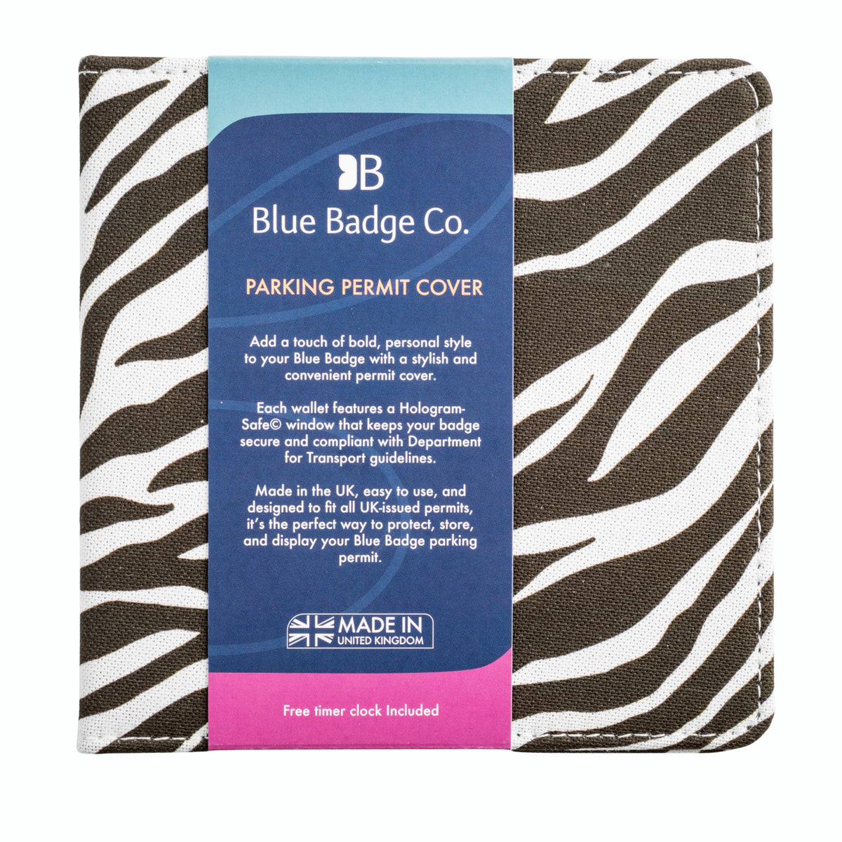 Blue Badge Wallet - Disabled Parking Permit Holder Zebra - UK Made