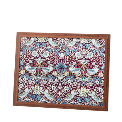 Bean Bag Cushioned Wooden Frame Lap Tray in William Morris Strawberry Thief Plum