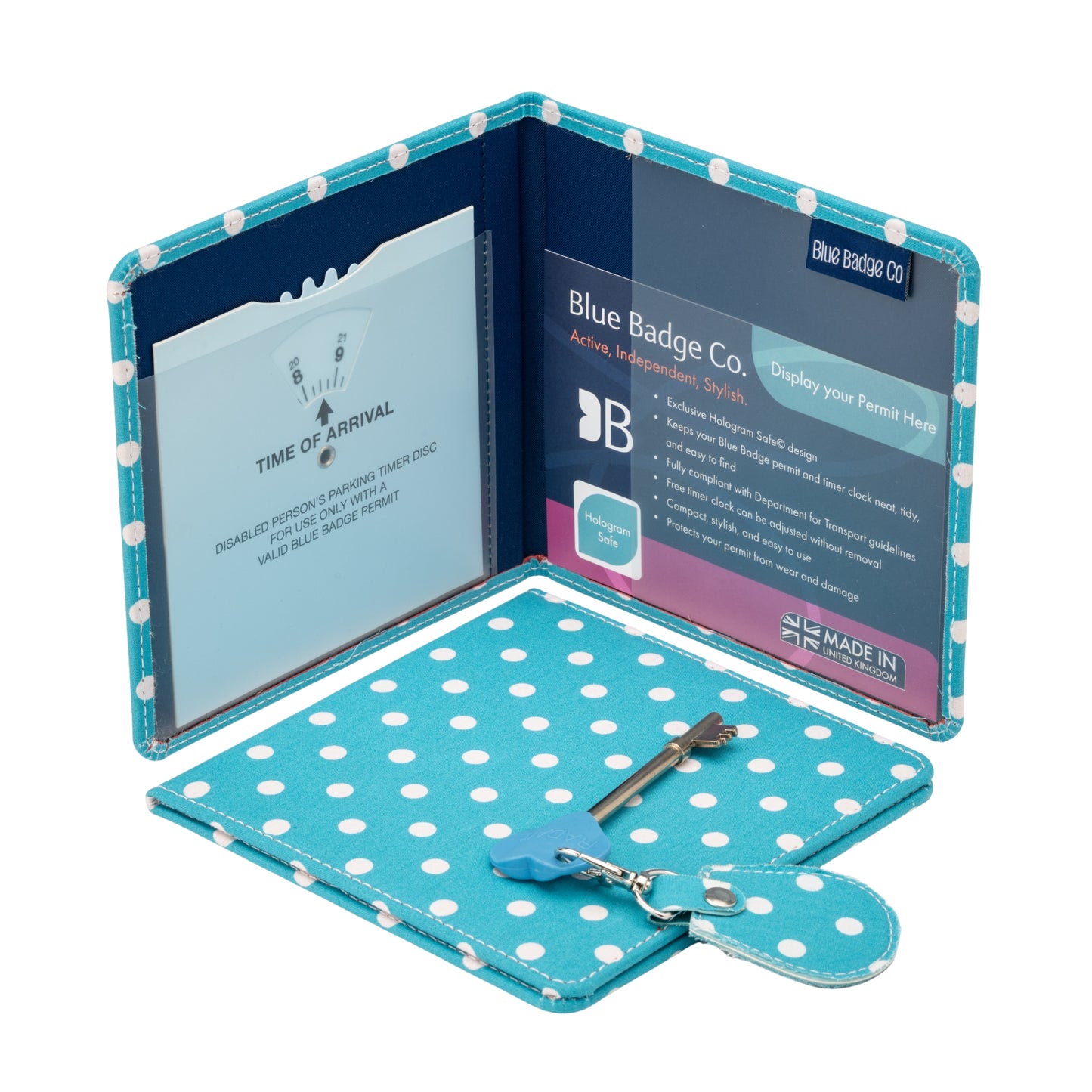 Disabled Blue Badge Wallet, Keyring and RADAR Key in Spotty Aquamarine - UK Made