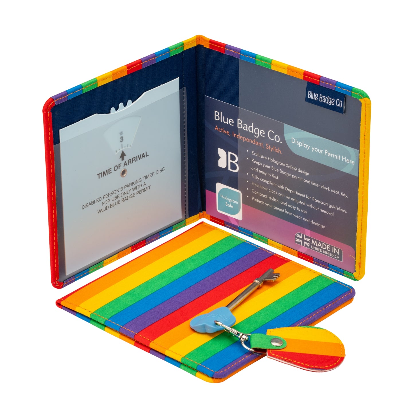 Disabled Blue Badge Wallet, Keyring and RADAR Key in Rainbow Stripe - UK Made