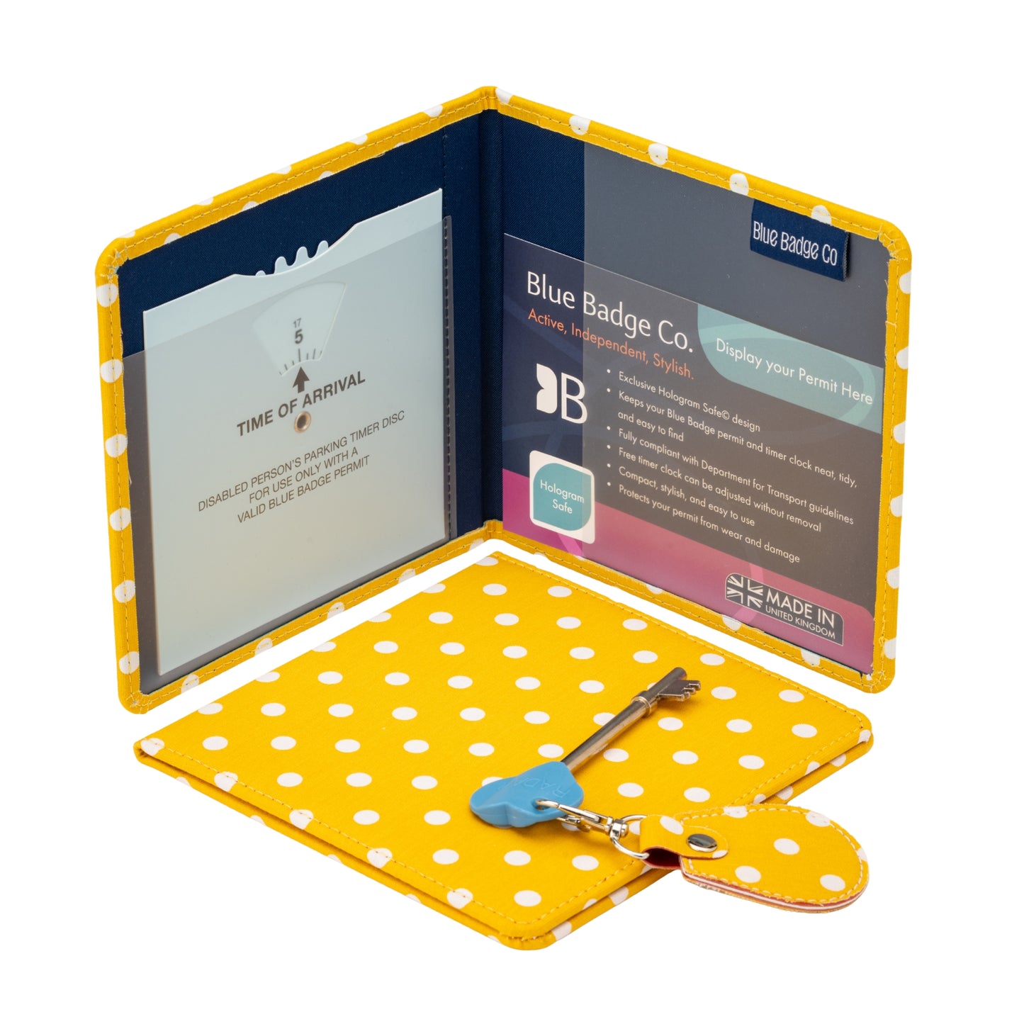 Disabled Blue Badge Wallet, Keyring and RADAR Key in Spotty Canary Yellow - UK Made