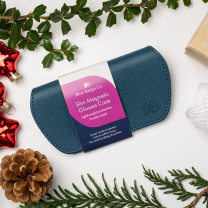 Slim Magnetic Close Glasses Cases Made from Recycled Bottles in Peacock