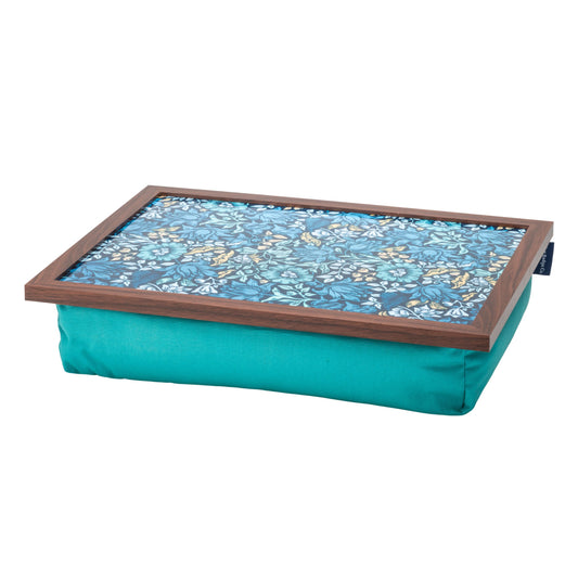 Bean Bag Cushioned Wooden Frame Lap Tray in William Morris Mallow Teal