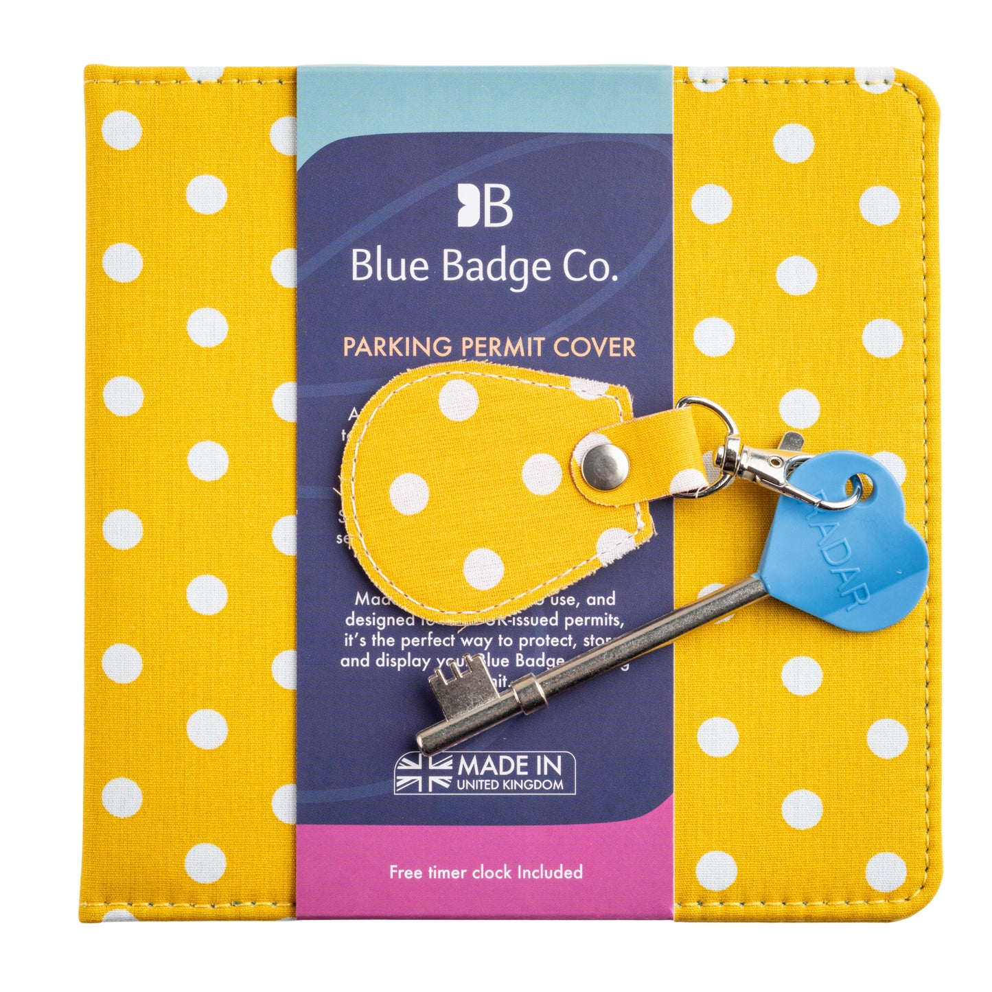 Disabled Blue Badge Wallet, Keyring and RADAR Key in Spotty Canary Yellow - UK Made