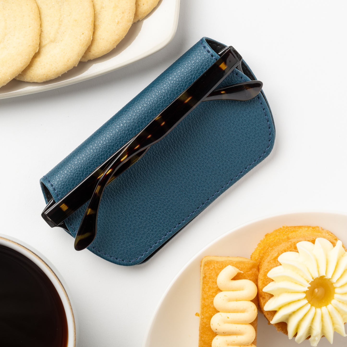 Slim Magnetic Close Glasses Cases Made from Recycled Bottles in Peacock