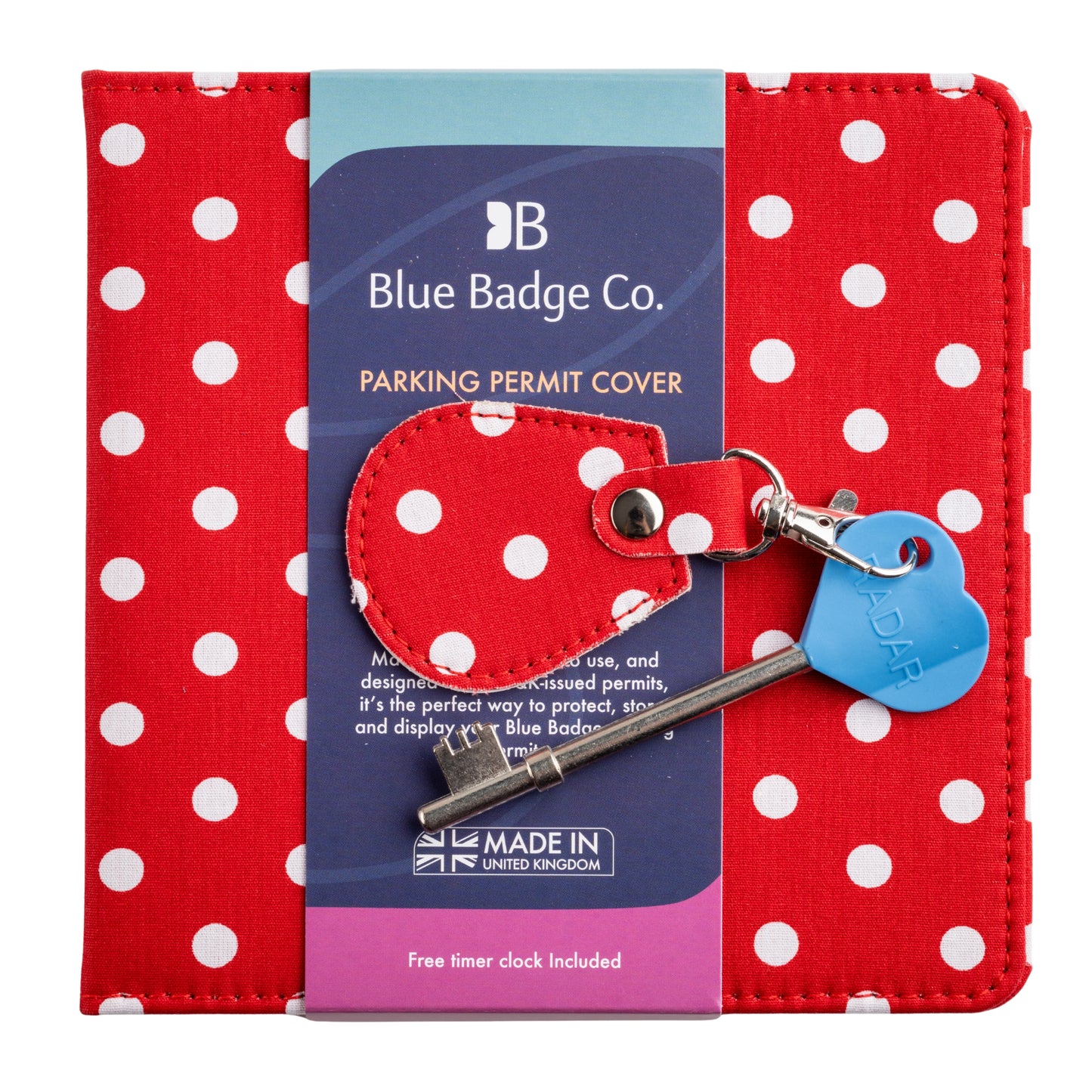 Disabled Blue Badge Wallet, Keyring and RADAR Key in Spotty Red - UK Made