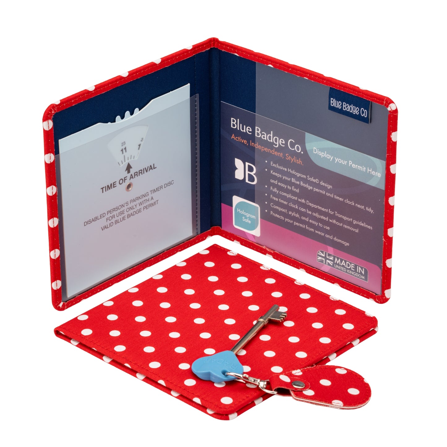 Disabled Blue Badge Wallet, Keyring and RADAR Key in Spotty Red - UK Made