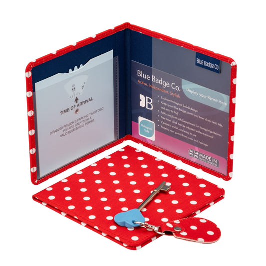 Disabled Blue Badge Wallet, Keyring and RADAR Key in Spotty Red - UK Made
