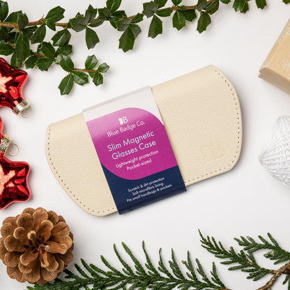 Slim Magnetic Close Glasses Cases Made from Recycled Bottles in Cream