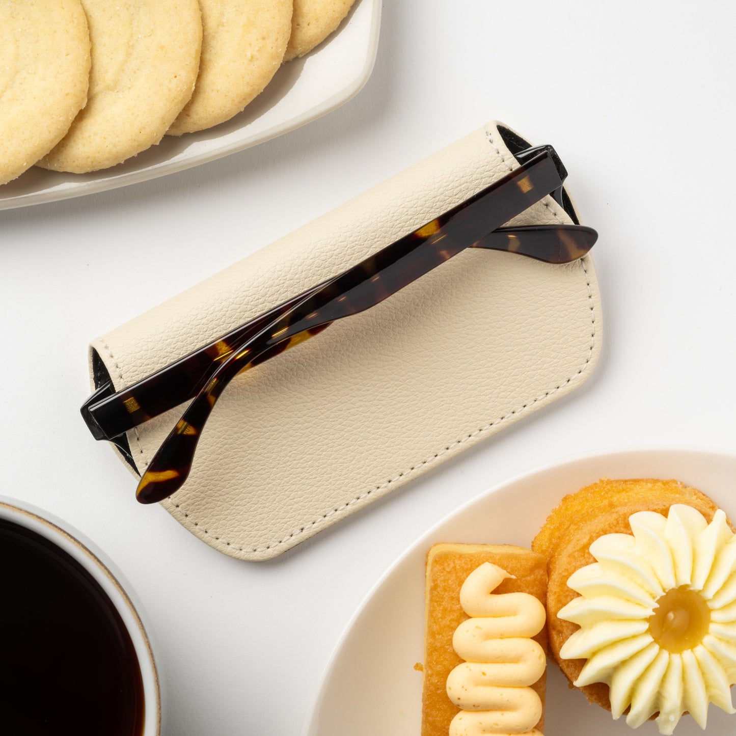 Slim Magnetic Close Glasses Cases Made from Recycled Bottles in Cream