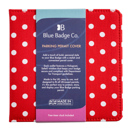 Blue Badge Wallet - Disabled Parking Permit Holder Spotty Red - UK Made
