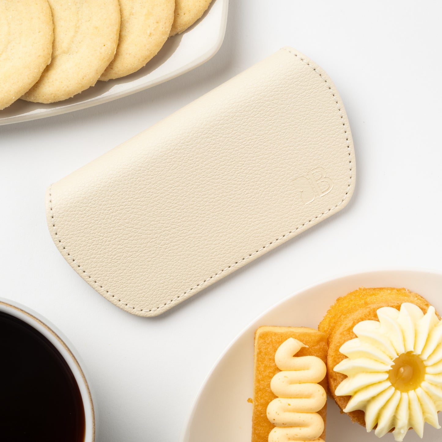 Slim Magnetic Close Glasses Cases Made from Recycled Bottles in Cream
