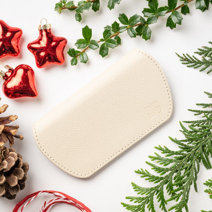 Slim Magnetic Close Glasses Cases Made from Recycled Bottles in Cream