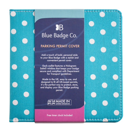 Blue Badge Wallet - Disabled Parking Permit Holder Spotty Aquamarine  - UK Made