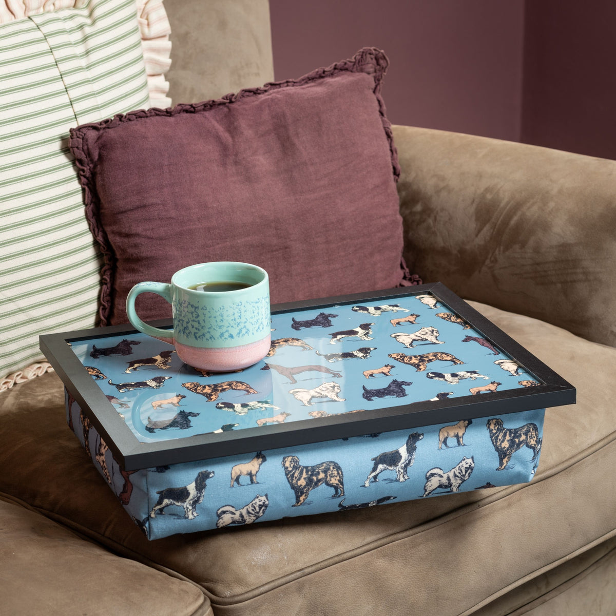 Bean Bag Cushioned Wooden Frame Lap Tray in Dogs