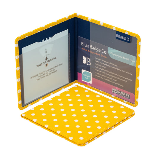 Blue Badge Wallet - Disabled Parking Permit Holder Spotty Canary Yellow - UK Made
