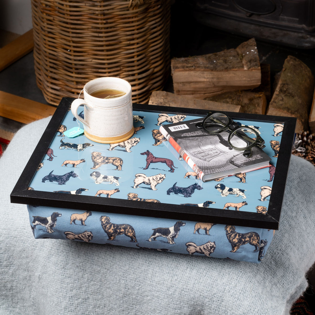 Bean Bag Cushioned Wooden Frame Lap Tray in Dogs