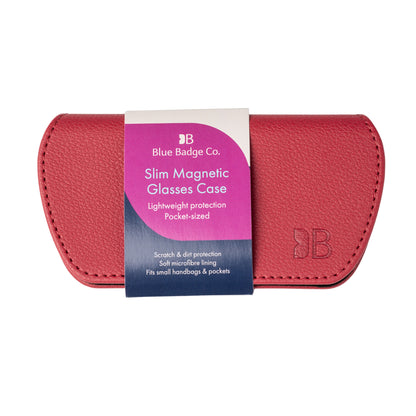 Slim Magnetic Close Glasses Cases Made from Recycled Bottles in Raspberry Red