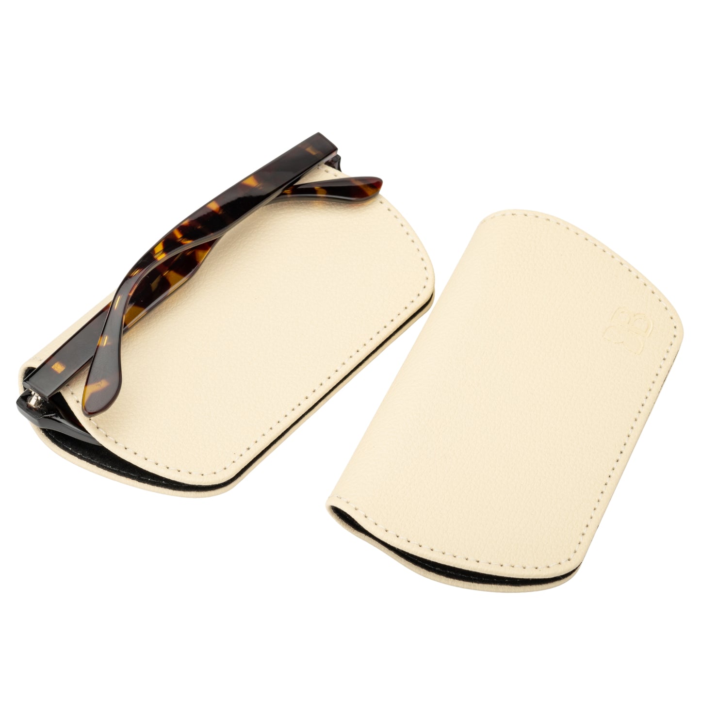 Slim Magnetic Close Glasses Cases Made from Recycled Bottles in Cream