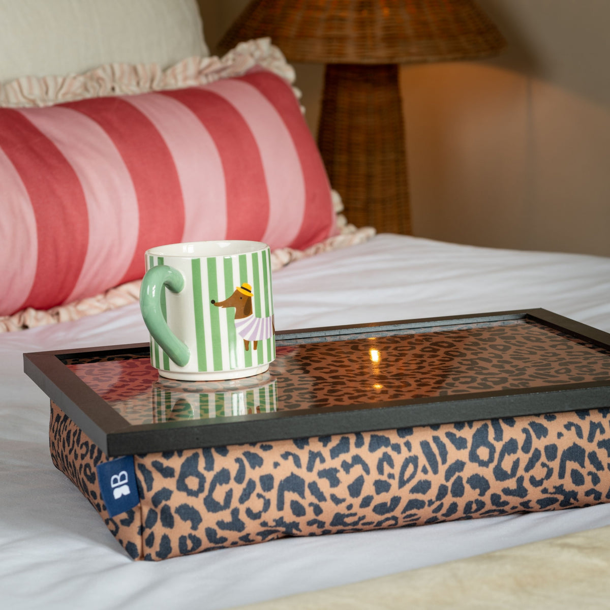 Bean Bag Cushioned Wooden Frame Lap Tray in Leopard