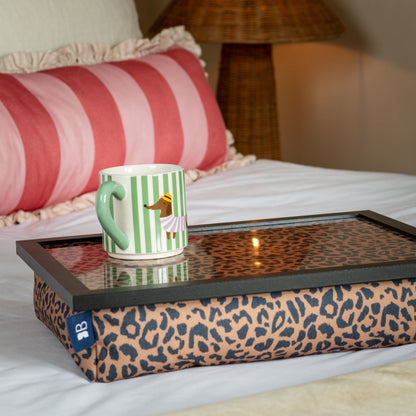 Bean Bag Cushioned Wooden Frame Lap Tray in Leopard