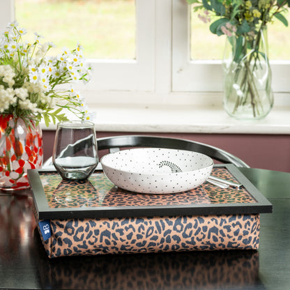 Bean Bag Cushioned Wooden Frame Lap Tray in Leopard